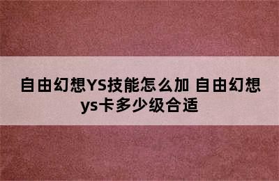 自由幻想YS技能怎么加 自由幻想ys卡多少级合适